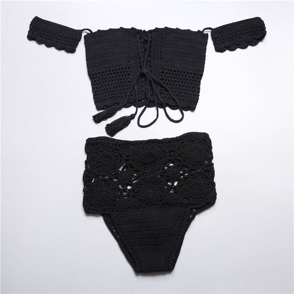 🆕 IT's Here! Crochet  HighWaist Bikini Set/Blk - Picture 4 of 8