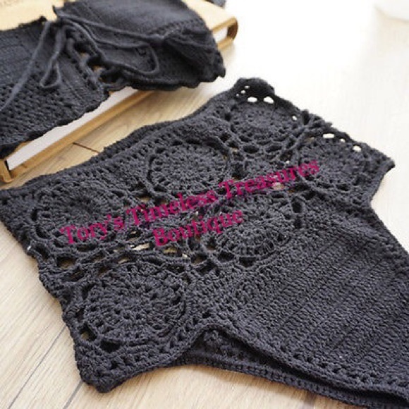 🆕 IT's Here! Crochet  HighWaist Bikini Set/Blk - Picture 7 of 8
