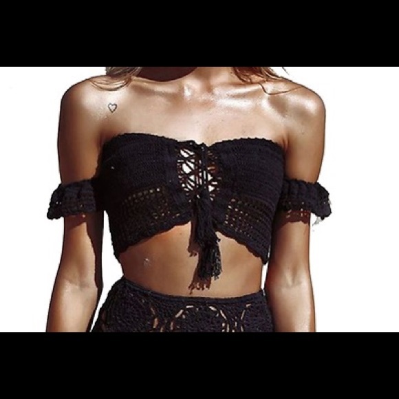 🆕 IT's Here! Crochet  HighWaist Bikini Set/Blk - Picture 2 of 8