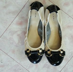 Tahari Navy and White with Gold Trim Slip-on Flats