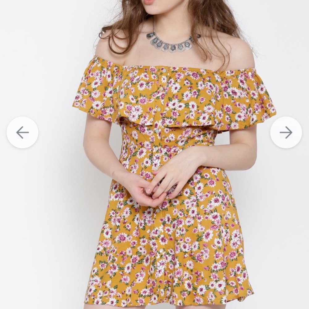 Forever 21 floral off shoulder mustard dress