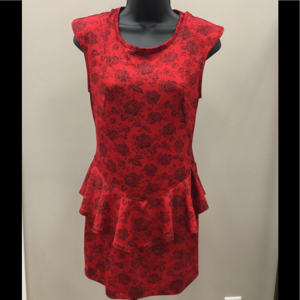 RED WITH BLACK ROSES DRESS.