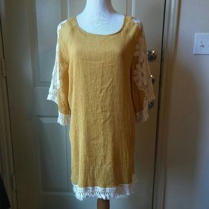 Mustard Shift with Crochet Detailing By Umgee