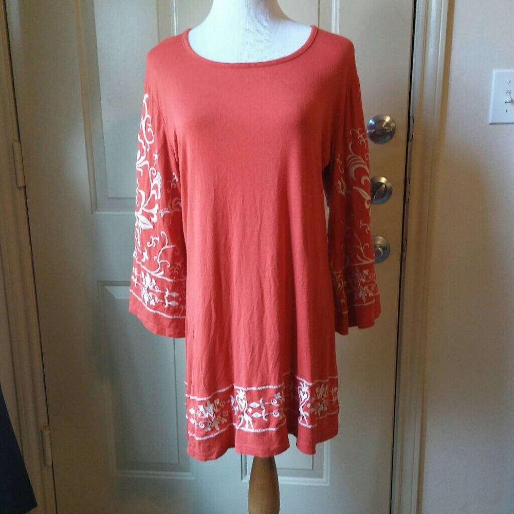 Tangerine Shift with Embroidered Detail