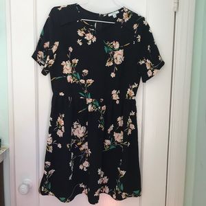 Navy floral dress.