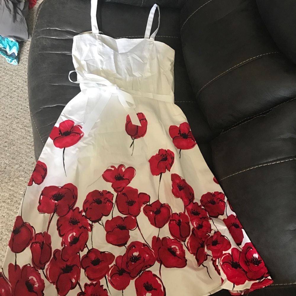 Alyn Paige White and Red Floral Dress