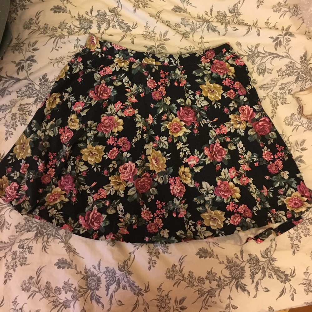 black floral mini skater skirt
