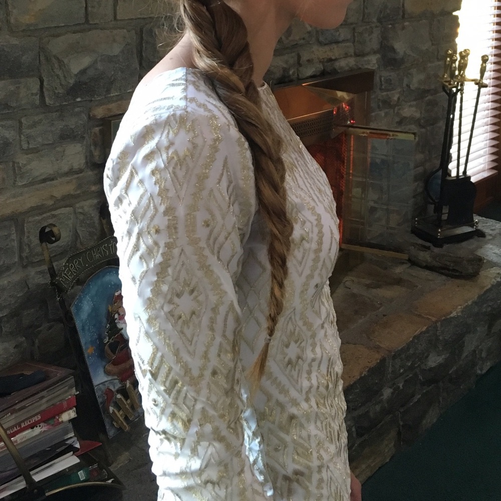 Gold and White Tight Formal Dress