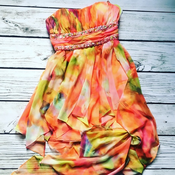 Morgan & Co. Dresses & Skirts - Morgan & Co • Colorful Beaded Asymmetrical Gown