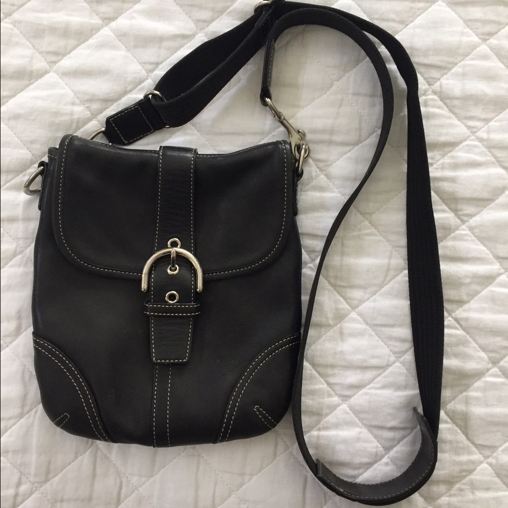 Black leather Coach cross body purse