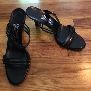 Ferragamo black heels with silver accents