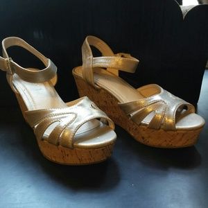 Gold Cork Sandal Wedges by Bamboo