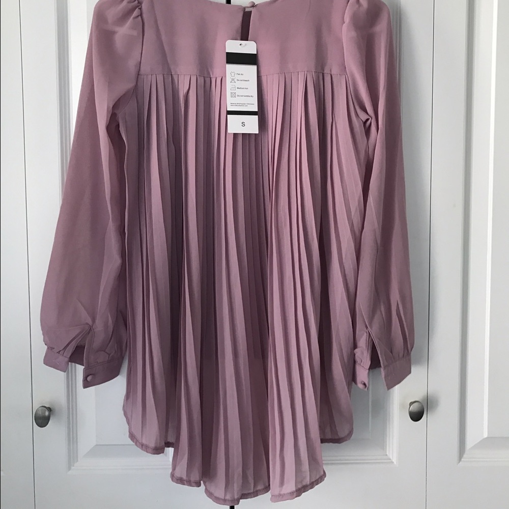 Purple (mauve) high low shirt with pleating - Picture 2 of 3