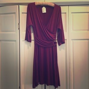 Crimson Faux-Wrap Dress