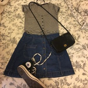 denim button-up mini skirt