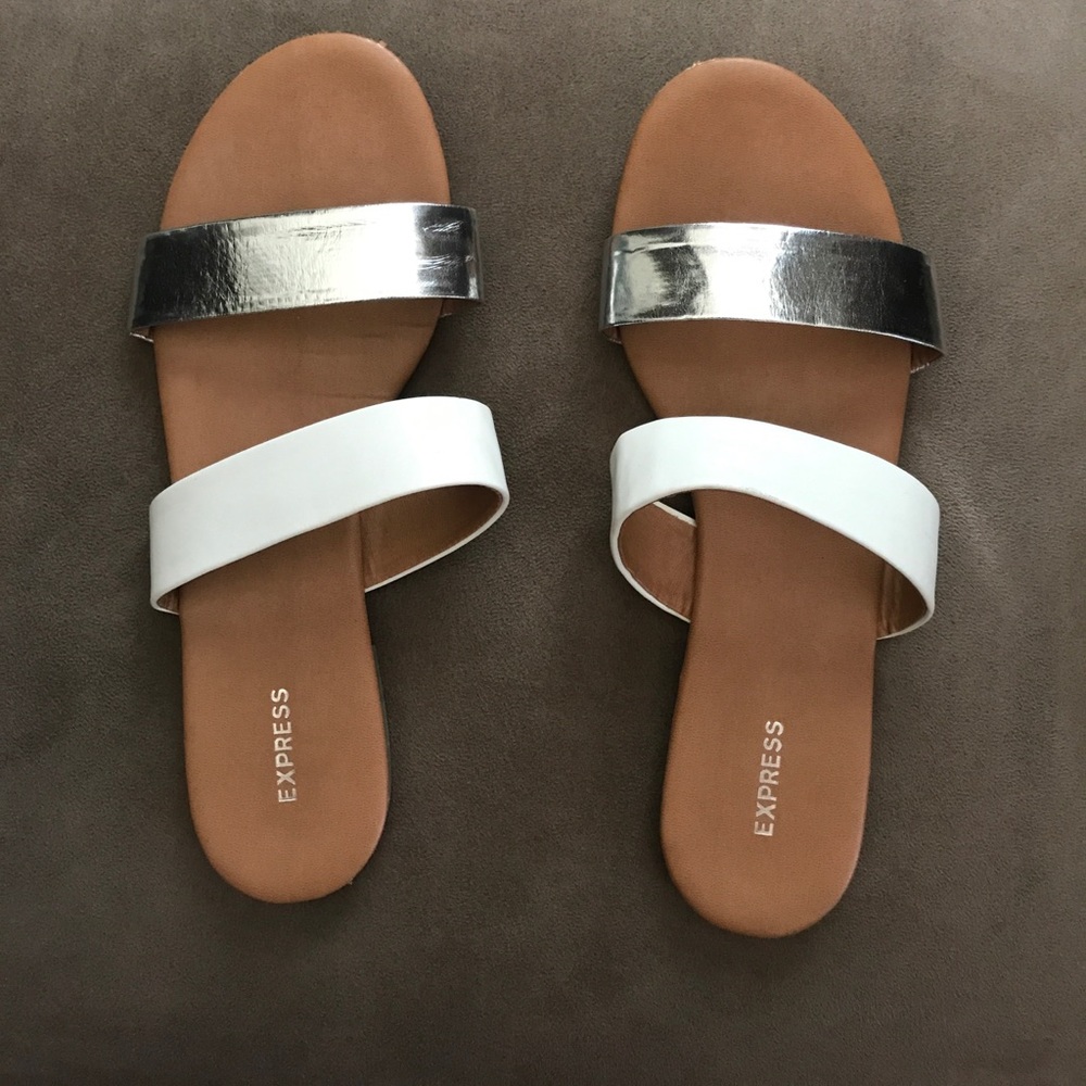 Express white and silver sandals