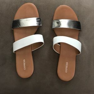 Express white and silver sandals