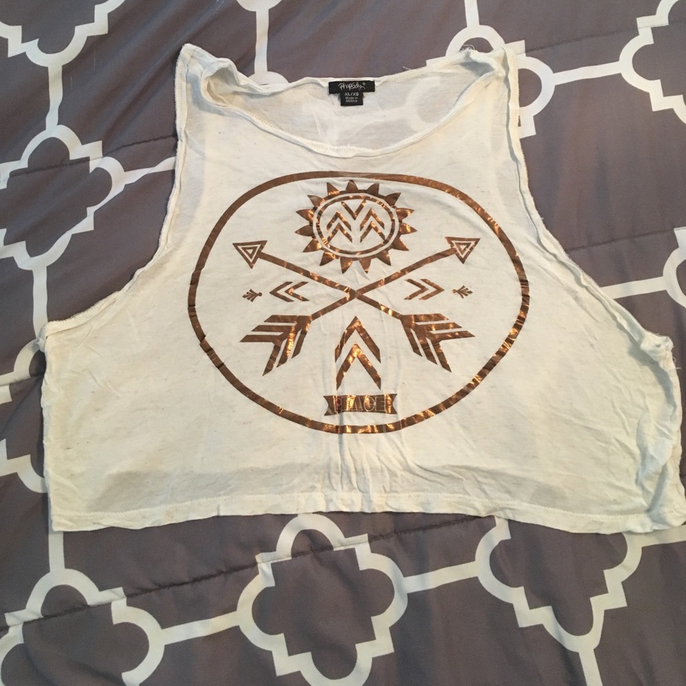 Cream Crop Top with Bronze Design