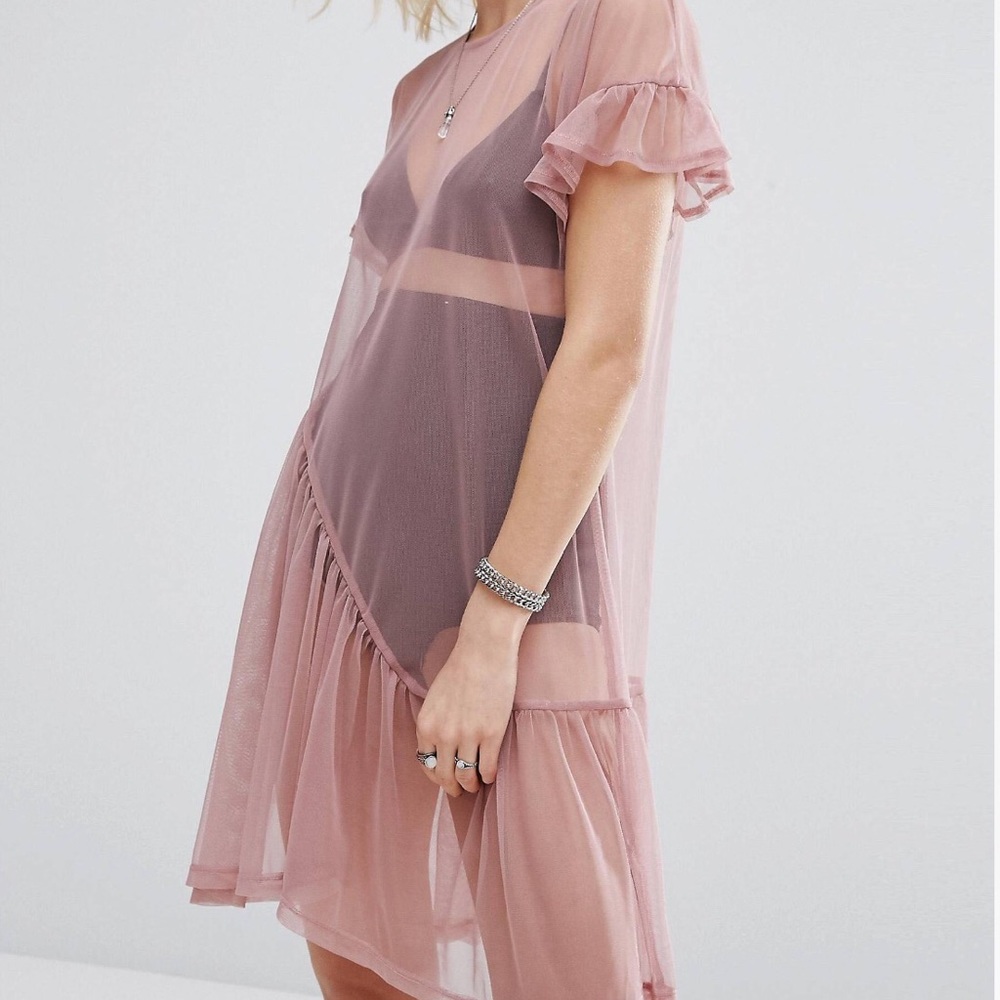 River Island Pleat Hem Mesh Dress