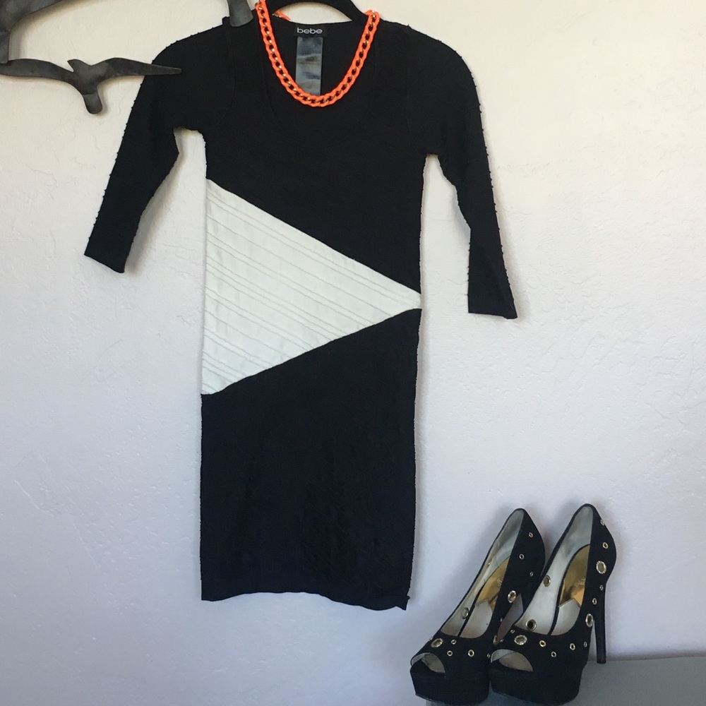 Bebe black and white geometric dress
