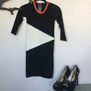 Bebe black and white geometric dress