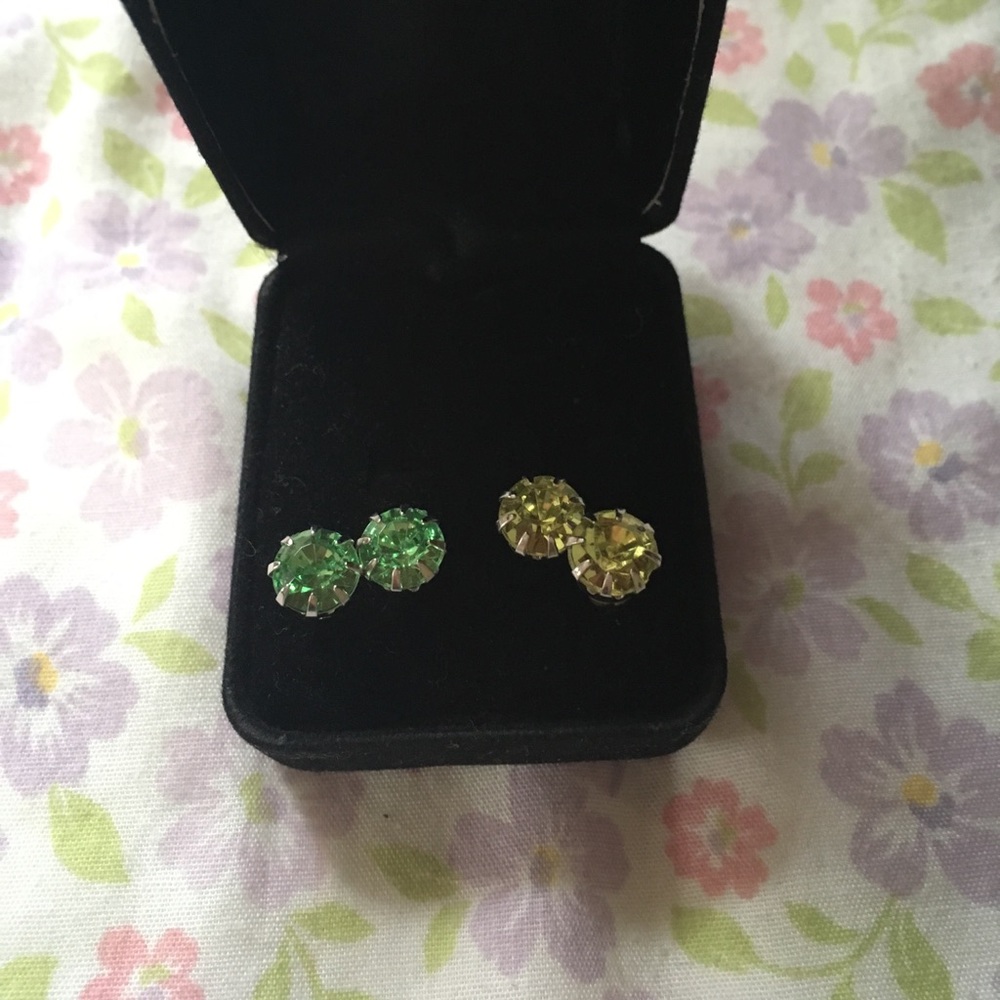 Green and yellow stud earrings