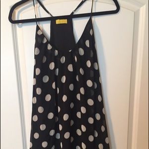 Polka dot cocktail dress. Super flattering!