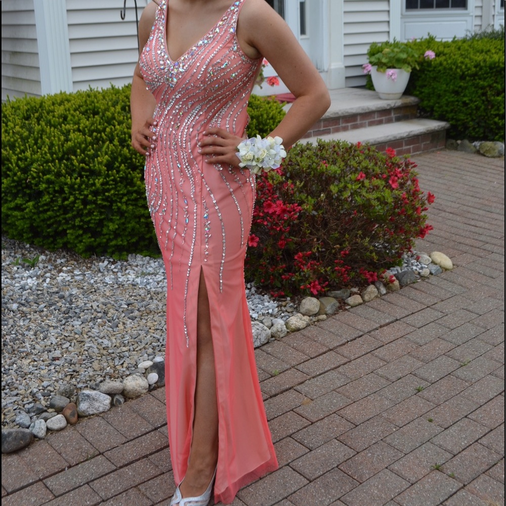 Sean Collection coral pink prom gown