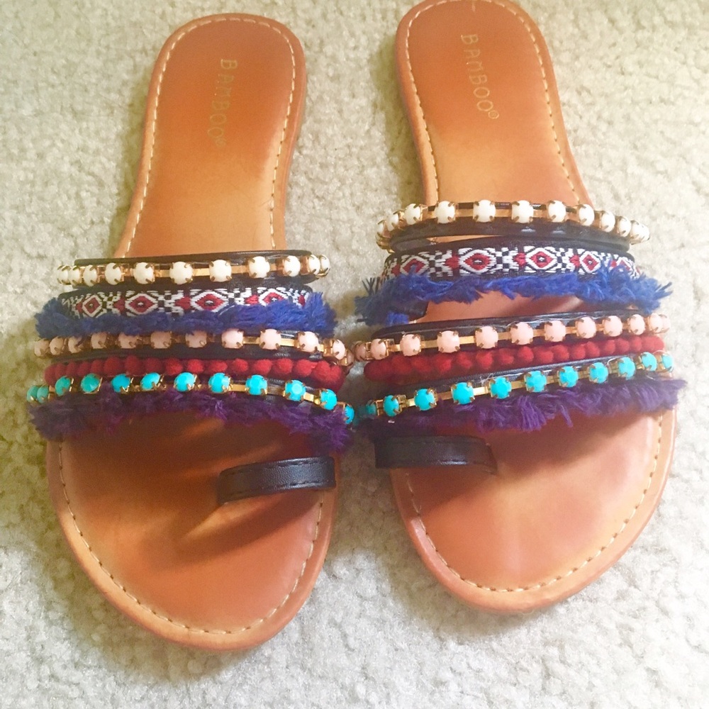 BamBoo Trendy fringe slip on sandals.