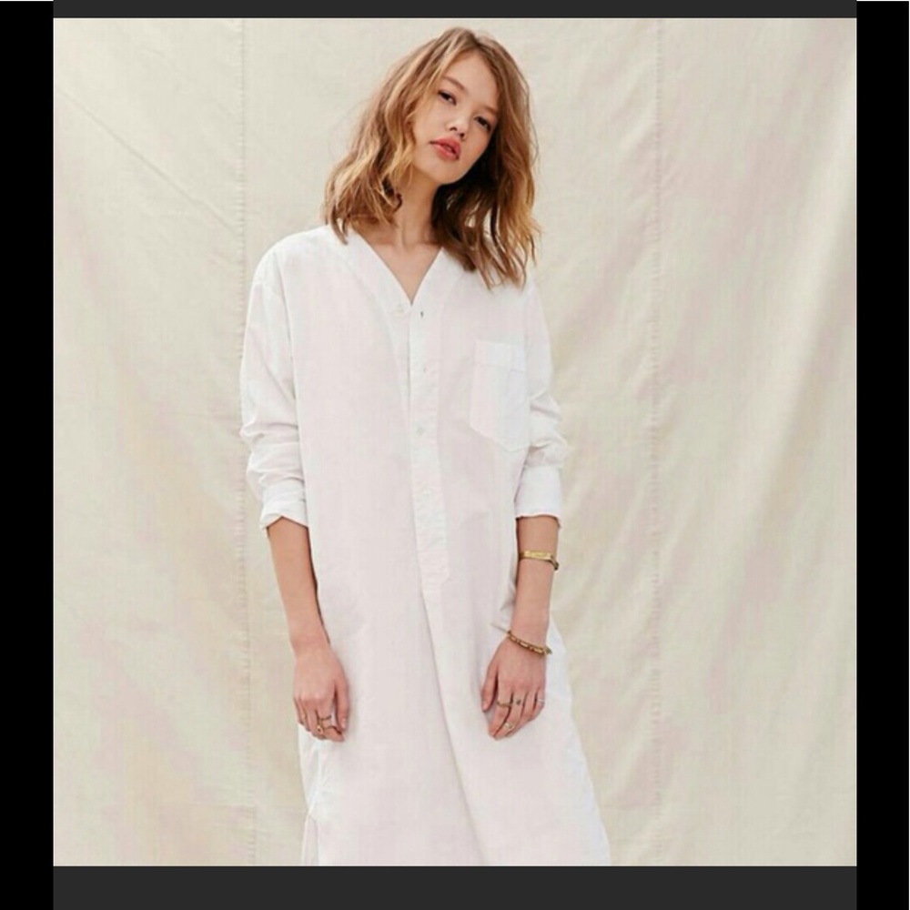 White summer 100% cotton shirt dress, Sz L