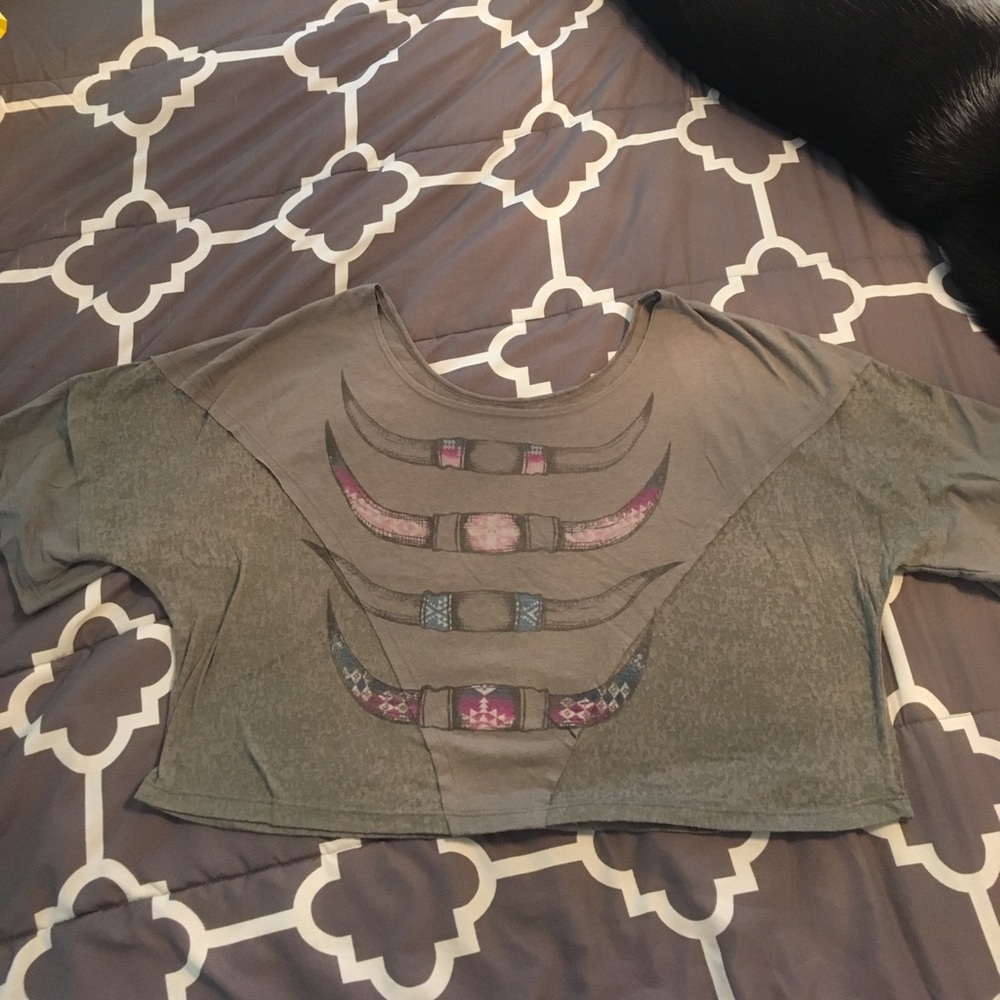Gray Crop Top with Cattle Horns