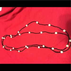 Lia Sophia long black and pearl necklace