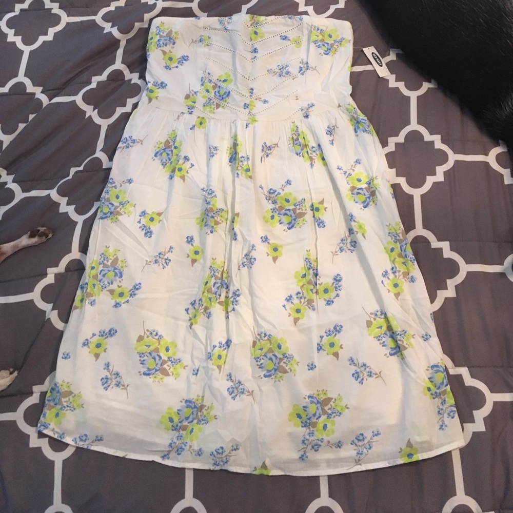 White Floral Strapless Dress Old Navy NEW