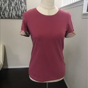 Check cuff stretch Cotton T-Shirt
