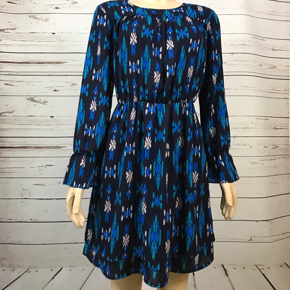 ECLAIR blue print flowy dress size XS