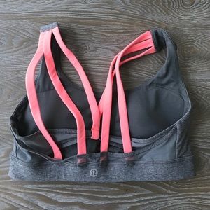 Lululemon Energy Exhale Bra sz 6 grey/coral