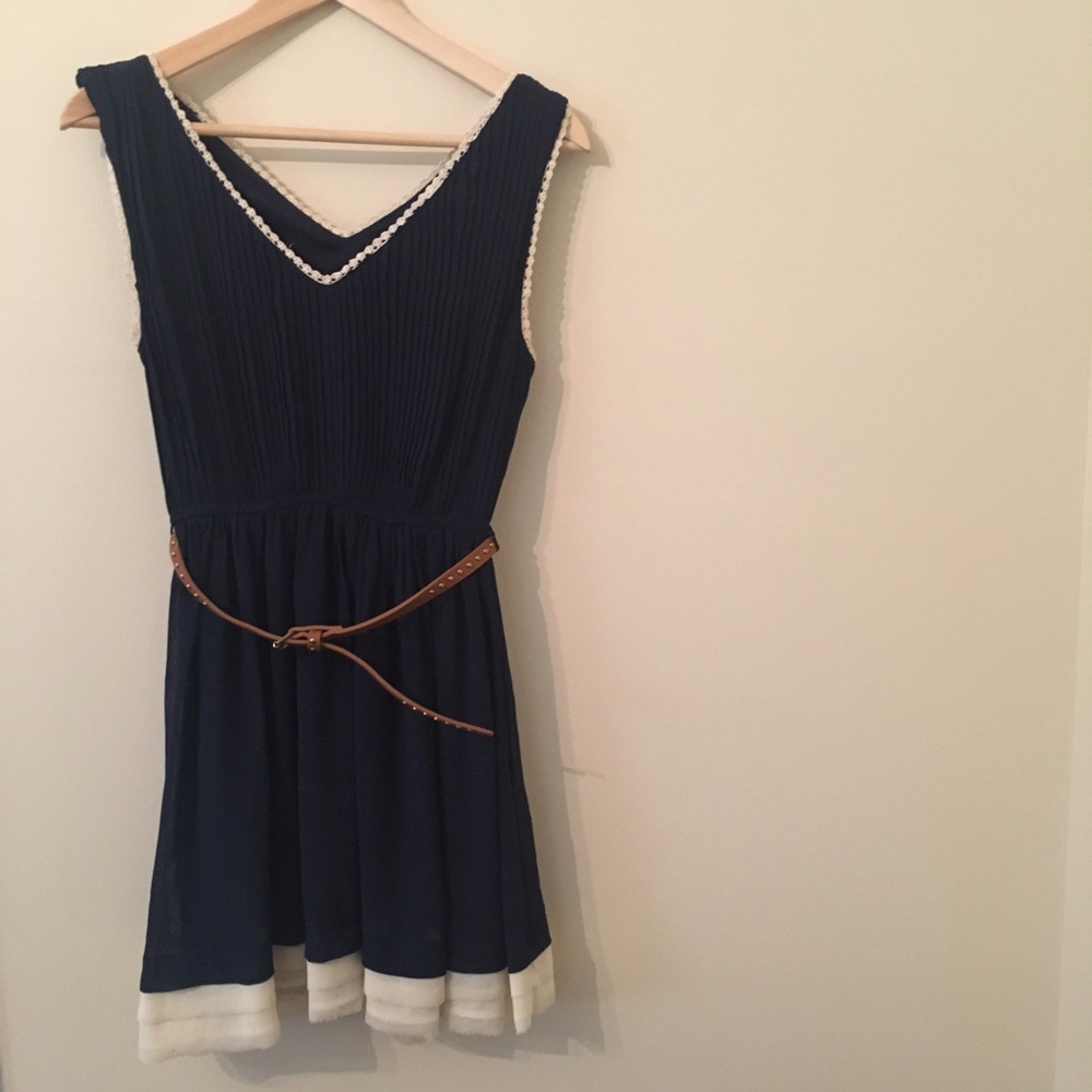 Navy blue belted dress