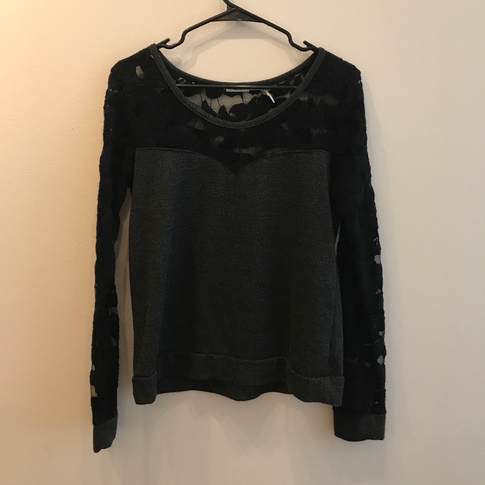 Kimchi blue sweetheart grey/black lace long sleeve