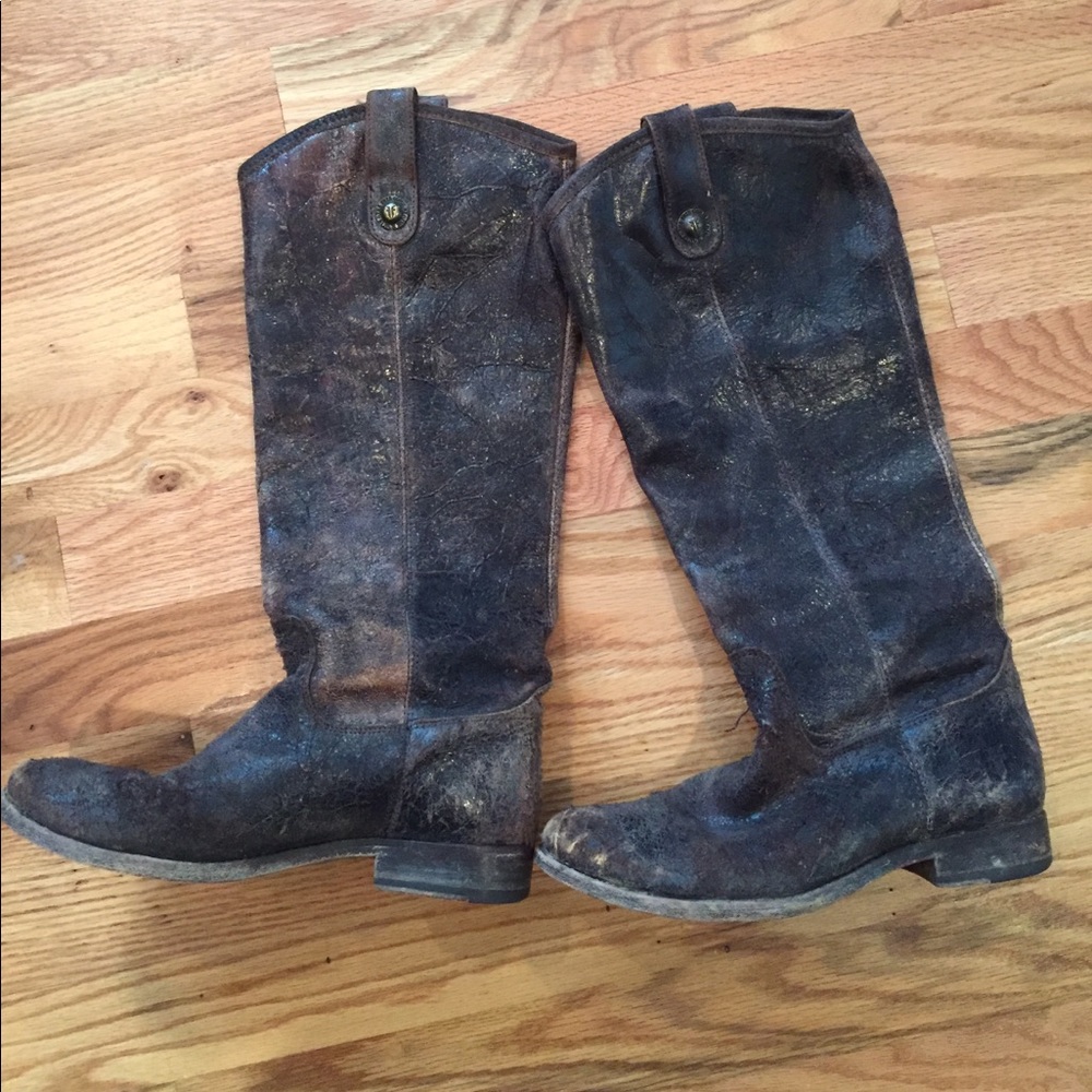 FRYE crackled chocolate boots 6 brown
