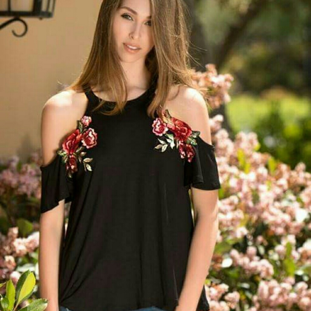 Cold shoulder top  rose embroidered size S, M, L
