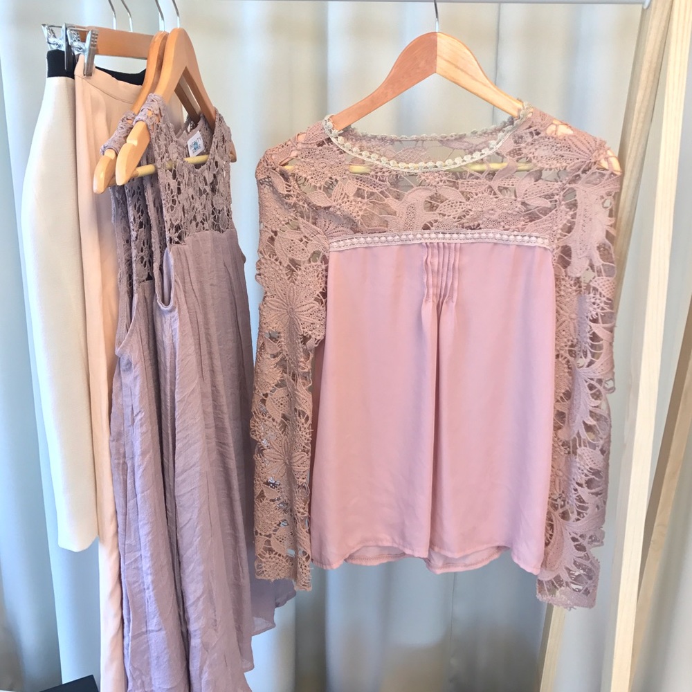 Beautiful Lavender Lace Sleeve Blouse