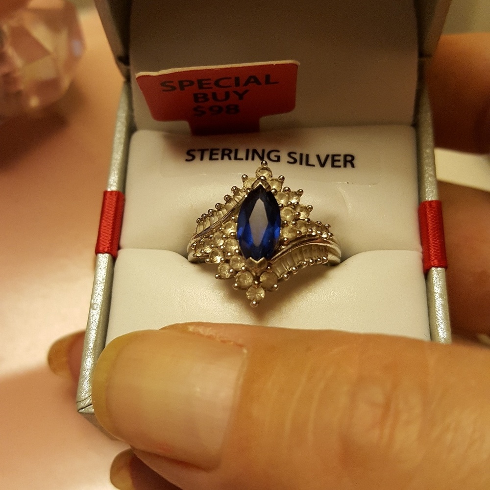 SIZE 7 SAPPHIRE N WHITE TOPAZ S.SILVER 925