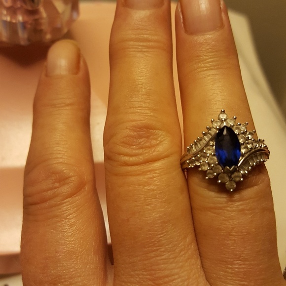 SIZE 7 SAPPHIRE N WHITE TOPAZ S.SILVER 925 - Picture 2 of 4