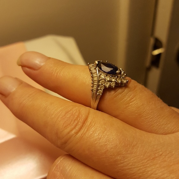 SIZE 7 SAPPHIRE N WHITE TOPAZ S.SILVER 925 - Picture 3 of 4