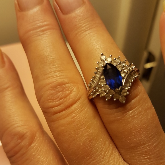 SIZE 7 SAPPHIRE N WHITE TOPAZ S.SILVER 925 - Picture 4 of 4