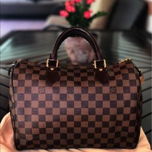 LOUIS VUITTON "DAMIER EBENE SPEEDY 30" HAND BAG