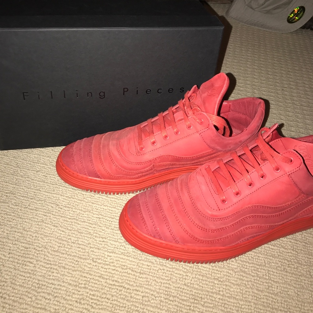 Red premium leather high top sneakers