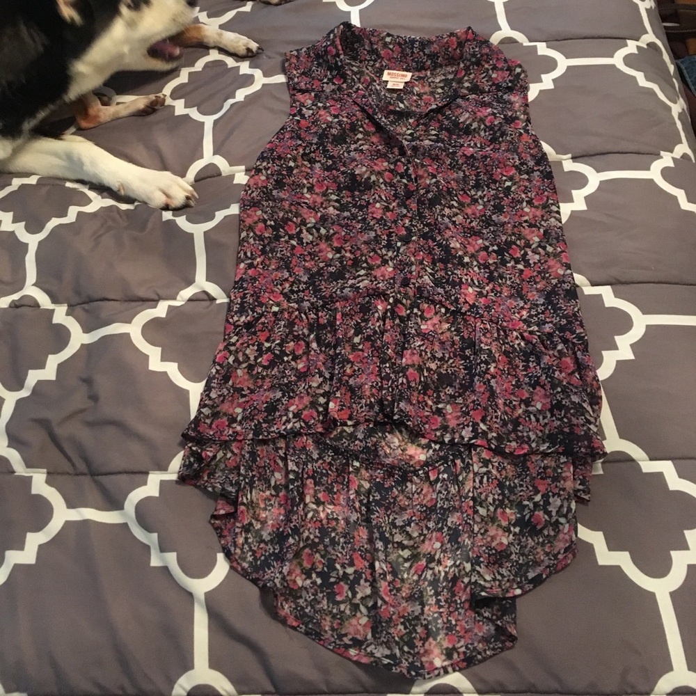 Black & Pink Floral High Low Sleeveless Top