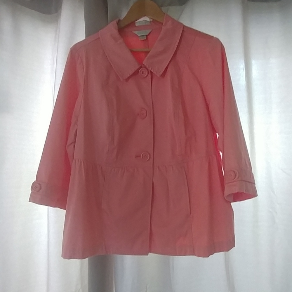 Pretty coral 3/4 length sleeve peplum waist jacket