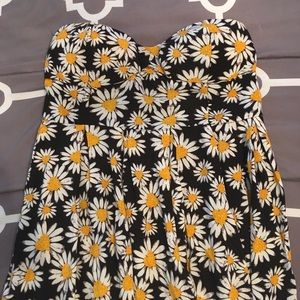 Strapless Black Dress with Daisies High Low